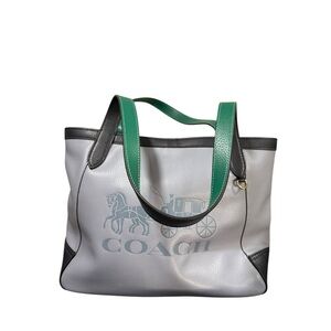 Coach Horse & Carriage Leather Tote Light Blue Green C5676